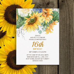 Cartão Postal Girassóis Personalizados Eucalipto 16º Aniversário