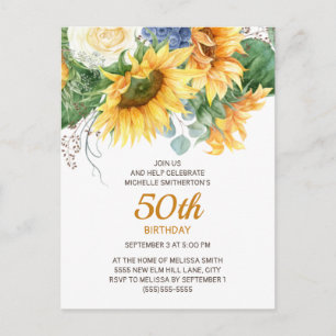 Cartão Postal Girassóis Personalizados Eucalipto Aniversário de