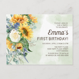 Cartão Postal Girassóis Verdura Meninas 1º Aniversário