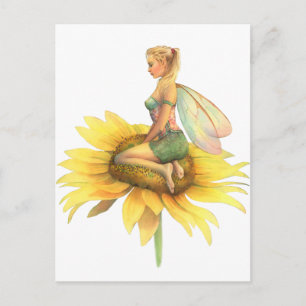 Cartão Postal "Girassol" Belo Flor Fada por Scot Howden