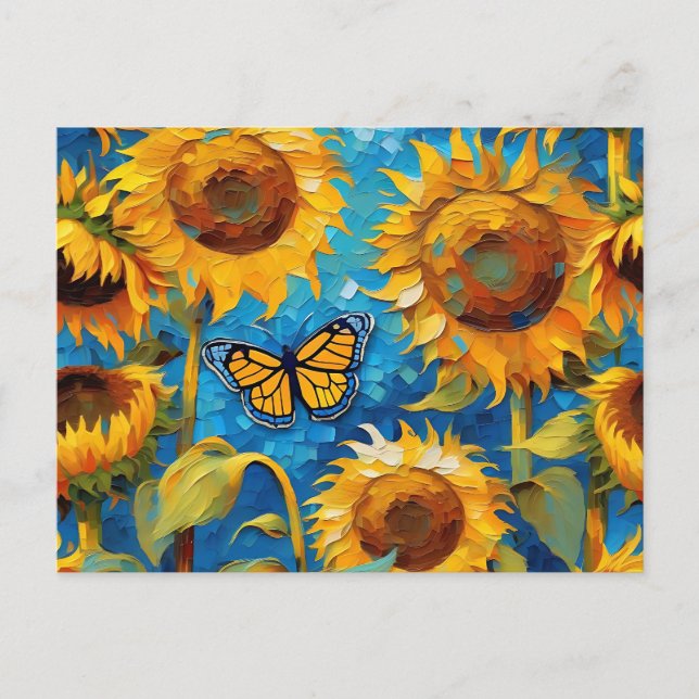 Cartão Postal Girassol Com Borboleta (Frente)