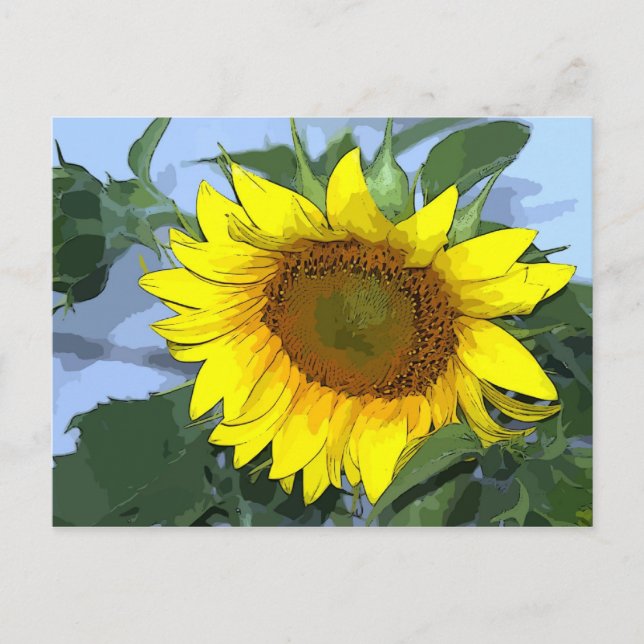Cartão postal Girassol com efeito de desenho amare (Frente)