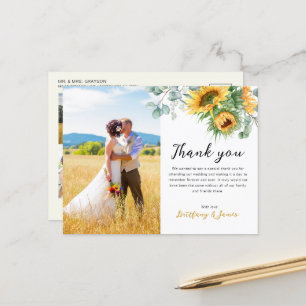 Cartão Postal Girassol Eucalipto 4 Fotos Casamento Agradecimento