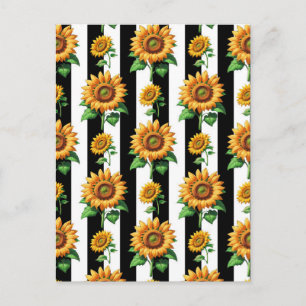 Cartão Postal Girassol Floral Listras Pretas e Brancas