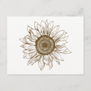 Cartão Postal Girassol Marrom Floral Olá Amor Sinto Saudade Amig