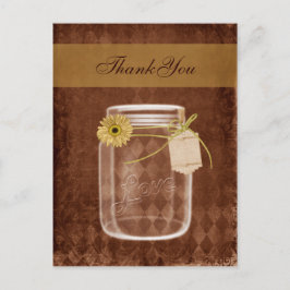 Cartão Postal girassol rústico mason jar obrigado de casamento