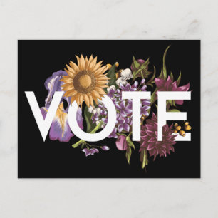 Cartão Postal Girassol Vintage Floral Elegante Feminino Vá Votar