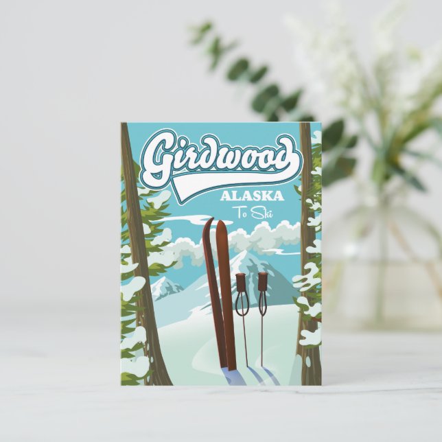 Cartão Postal Girdwood Alaska para esquiar (Em pé/Frente)