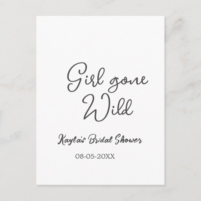 Cartão Postal Girl gone wild bridal shower name date simple mini (Frente)