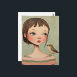 Cartão Postal Girl With a Bird on Her Shoulder<br><div class="desc">A beautiful girl with a bird on her shoulder fantasy AI generated art</div>