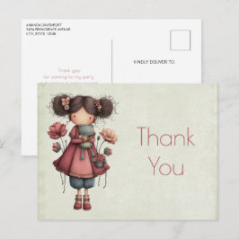 Cartão Postal Girl with A Frog Doll Cute Whimsical Thank You