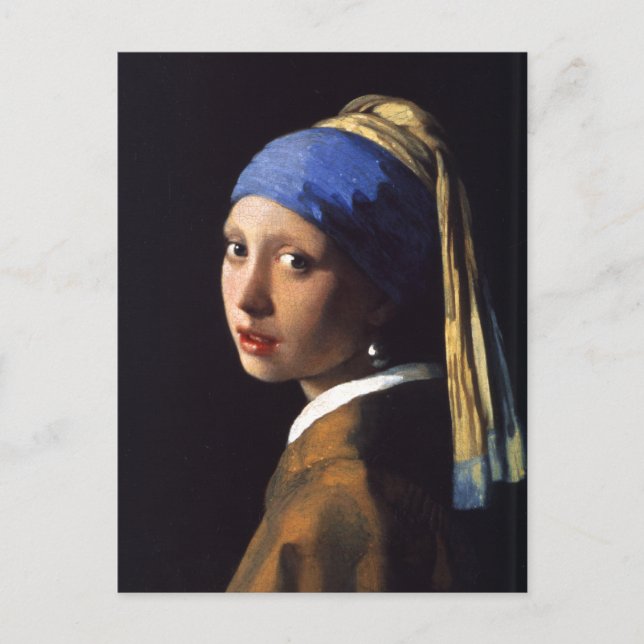 Cartão Postal Girl with a pearl earring. By Johannes Vermeer (Frente)