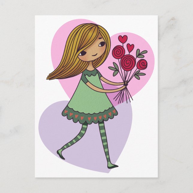 Cartão Postal Girl With Flowers (Frente)