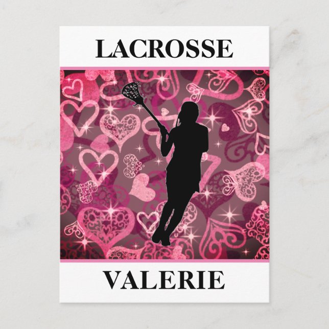 Cartão Postal Girls Lacrosse Flutuante Rosa Hearts (Frente)