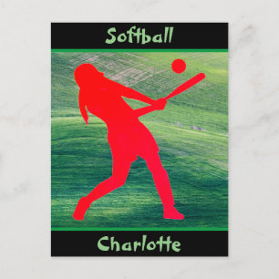 Cartão Postal Girls Softball Batt Up on Green