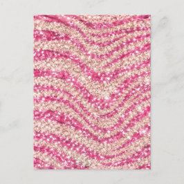 Cartão Postal Girly Pink Blush Glitter Zebra Pattern