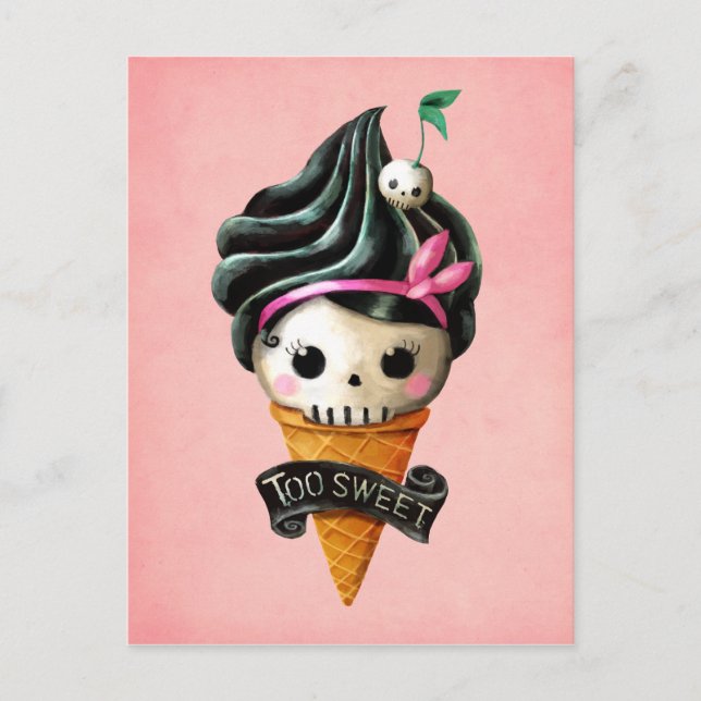 Cartão Postal Girly Skull Sorvete Cone (Frente)