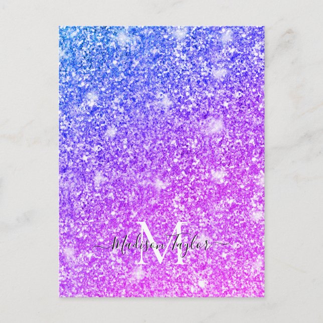 Cartão Postal Giry Purple e Pink Glitter Monographic Name (Frente)