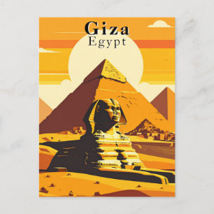 Cartão Postal Giza Egito Viagem Antiga Esfinge e Pirâmides