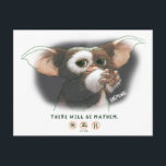 Cartão Postal Gizmo There Will Be Mayhem<br><div class="desc">Featuring the adorable yet unpredictable Gizmo™ from Gremlins™, this charming design captures the sweet innocence that fans know comes with a mischievous twist. With soft, detailed illustration and expressive eyes, the artwork perfectly balances cute and chaotic — a reminder that even the most lovable creatures come with a few important...</div>