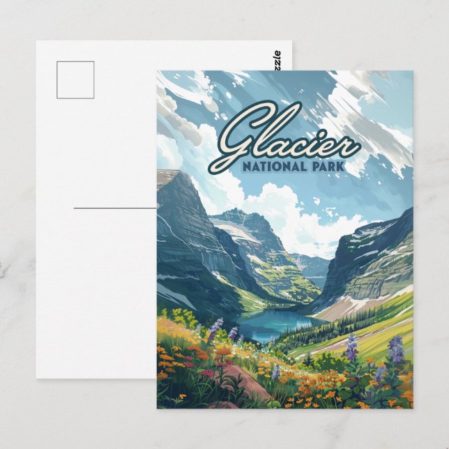 Cartão Postal Glacier National Park Montana Lake Retro (Frente/Verso)