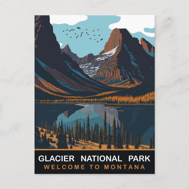 Cartão Postal Glacier National Park, MT, Viagens vintage (Frente)