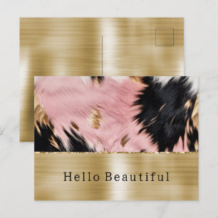 Cartão Postal Glam Dourado Rosa Preto Couro de Vaca
