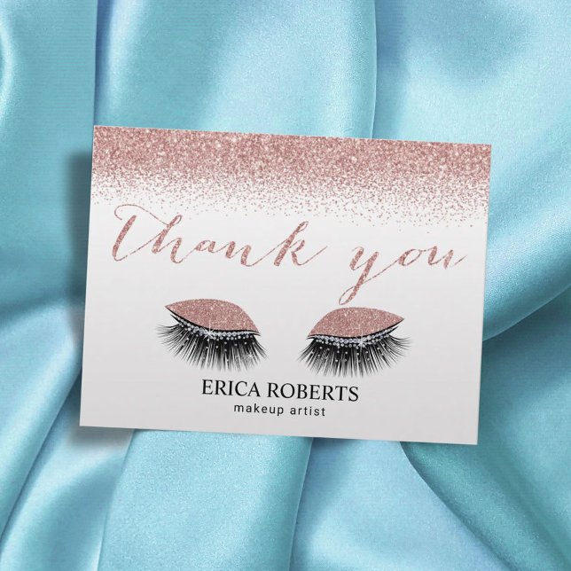 Cartão Postal Glam Lashes Makeup Artista Rosa Dourado Obrigado (Criador carregado)