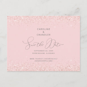 Cartão Postal Glam Pink & Silver Glitter Wedes Salvar a Data