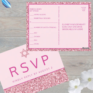 Cartão Postal Glam Pink Simple Modern Bat Mitzvah RSVP
