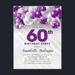 Cartão Postal Glam Purple Silver Balloon Glitter 60º Aniversário<br><div class="desc">Clareta Violeta Violeta Roxo-Roxo-Moderna Espalha-se Todo Convite De Aniversário</div>