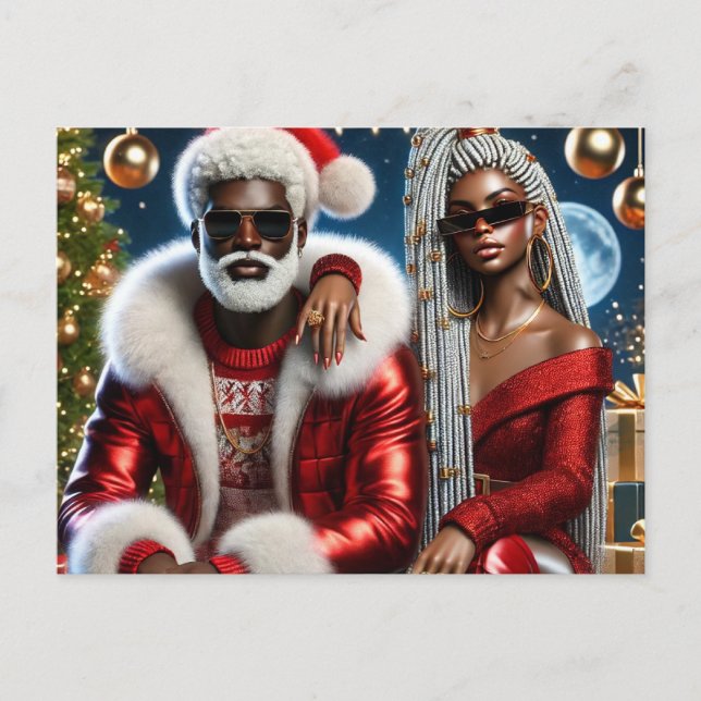 Cartão Postal Glam Santa & Mrs. Claus Luxury Xmas Card (Frente)
