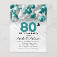 Glam Teal Silver Balão Glitter 80 Birthday