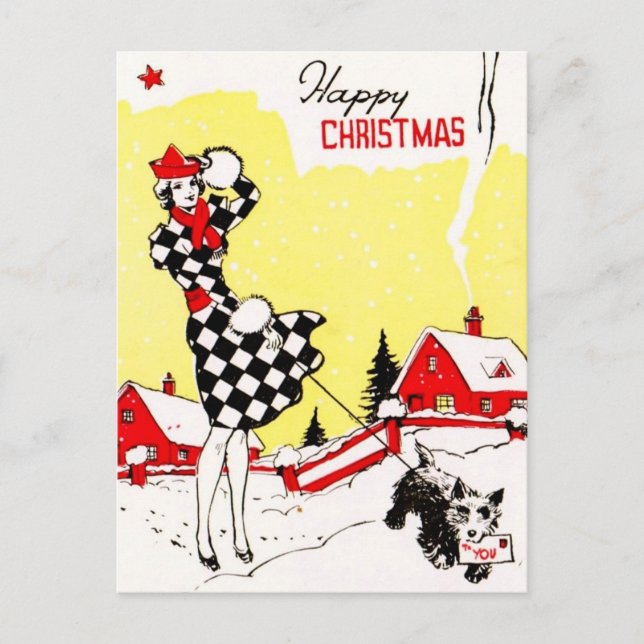 Cartão Postal Glamor Girl with Scotty Dog Saudações (Frente)