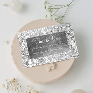 Cartão Postal Glamoroso chic branco falso prata floral Obrigado