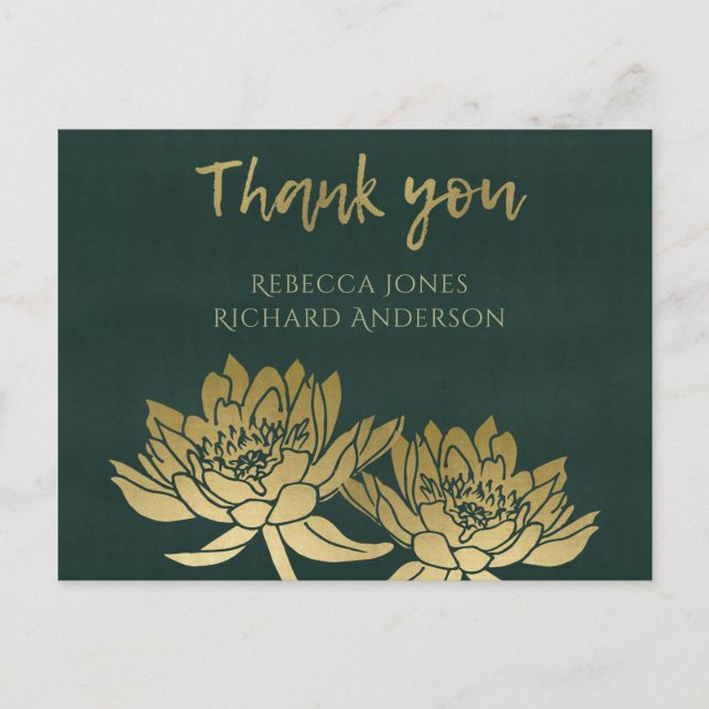CARTÃO POSTAL GLAMOROSO ESCURO DOURADO VERDE LOTUS FLORAL OBRIGA (Frente)