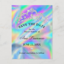 Glamoroso Falso Holográfico Save The Date Doce 16