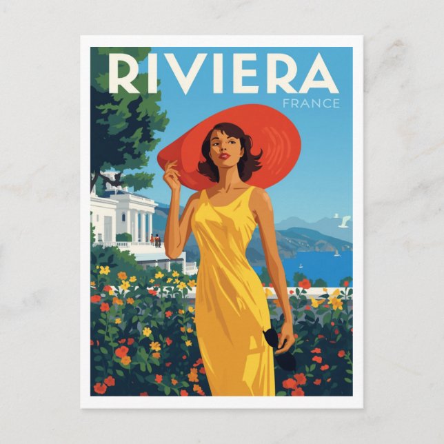 Cartão Postal Glamour da Riviera Francesa Retro (Frente)
