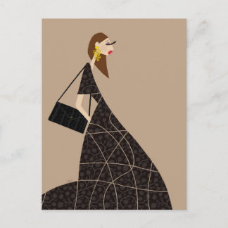 Cartão Postal Glamour na Arte de Moda em Preto Postcard Senhorit