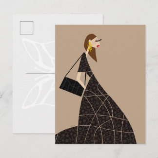 Cartão Postal Glamour na Moda Preta Arte da Senhorita Tina Belin