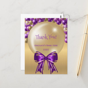Cartão Postal Glamour Roxo Balão Dourado Arco Agradecimento Form