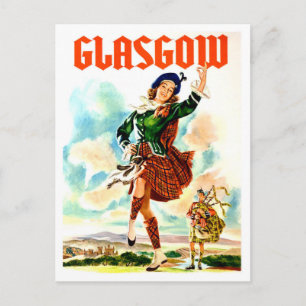 Cartão Postal Glasgow, dançarina de fantasia nacional, vintage