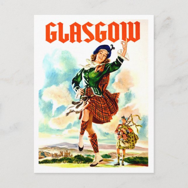 Cartão Postal Glasgow, dançarina de fantasia nacional, vintage (Frente)