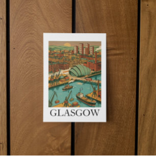 Cartão Postal Glasgow Escócia Ilustração de Viagem Vintage