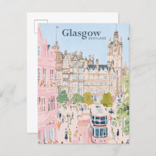 Cartão Postal Glasgow Scotland Gouache Paint Viagem