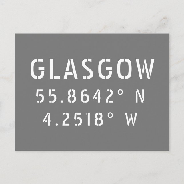 Cartão Postal Glasgow Scotland Latitude & Longitude (Frente)