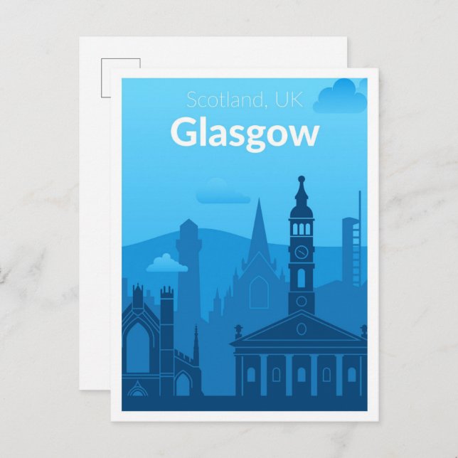 Cartão Postal Glasgow Scotland UK Viagens vintage Illustration (Frente/Verso)
