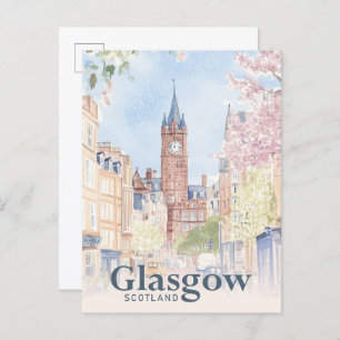 Cartão Postal Glasgow Scotland Watercolor Painting Viagem