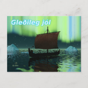 Cartão Postal Gleðileg Jól - Luzes De Viking E De Norte