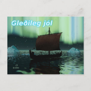Cartão Postal Gleðileg Jól - Luzes De Viking E De Norte